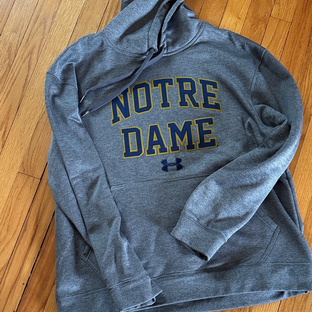 Under Armour Gray Notre Dame Pullover Hoodie with Navy & Gold Lettering